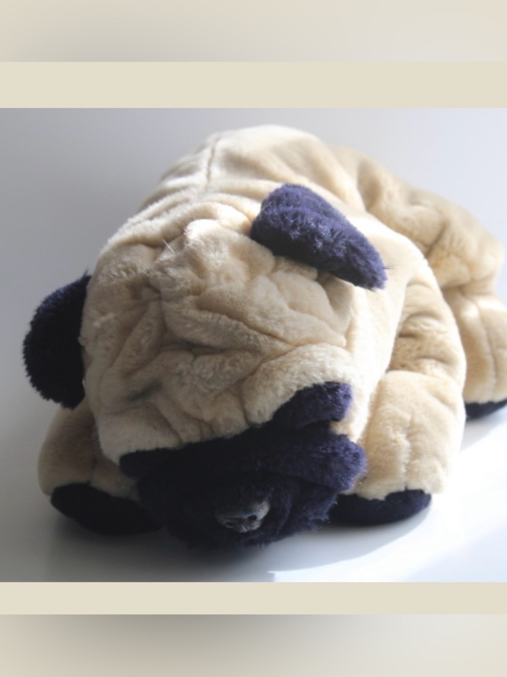 FAO Schwarz Large Plush Pug Dog in Cream and Black